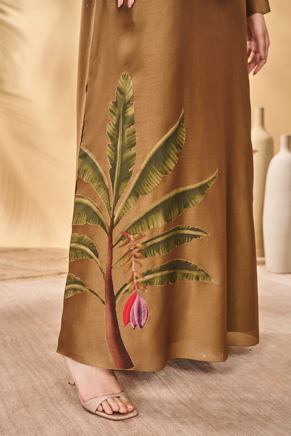 Tan Trellis Palm Kaftan