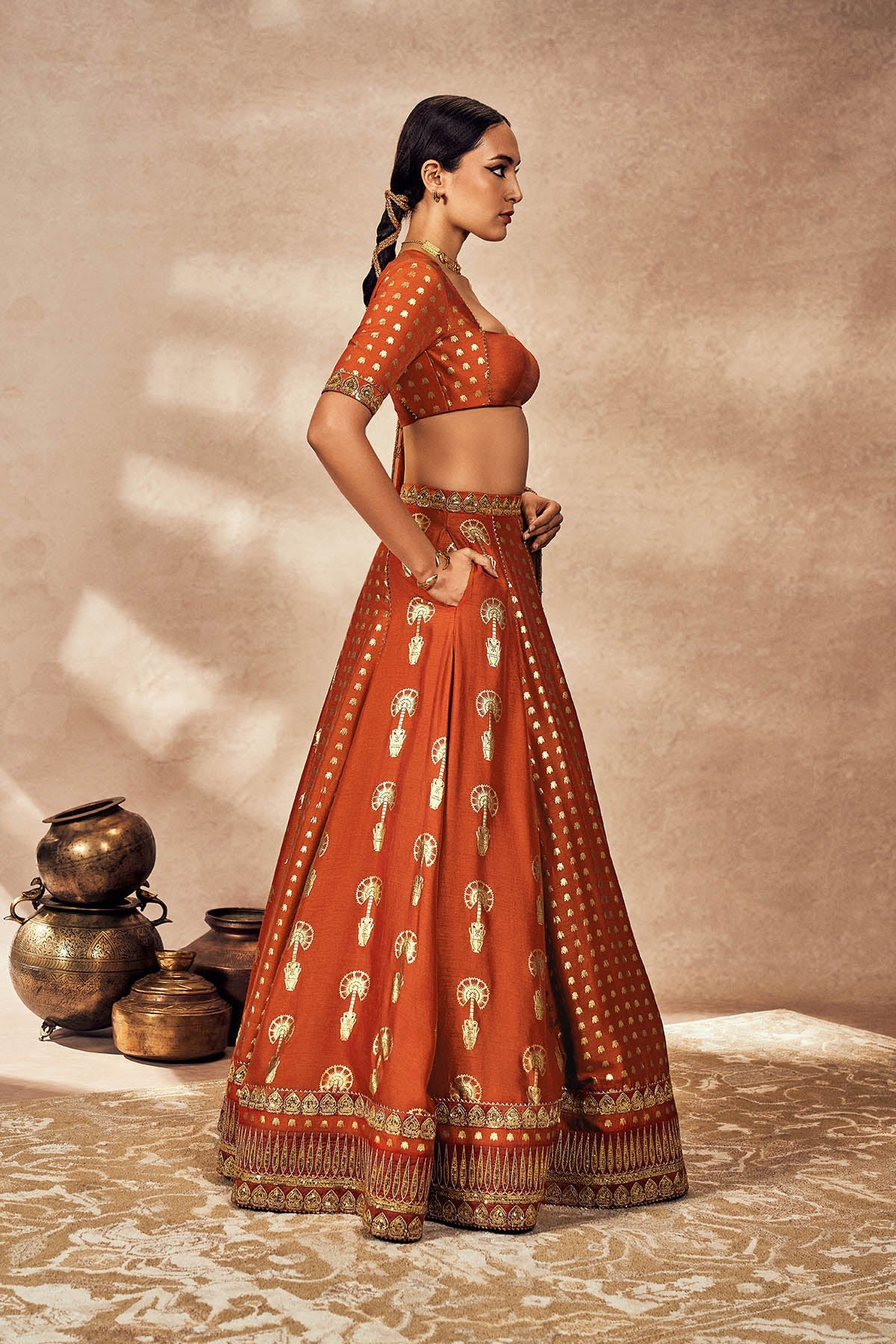 Rust Foil Lehenga Set