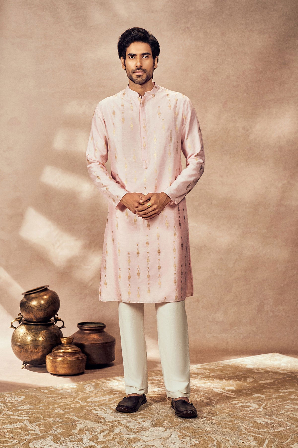 Baby Pink Tribal Pillar Kurta With Pink Pants