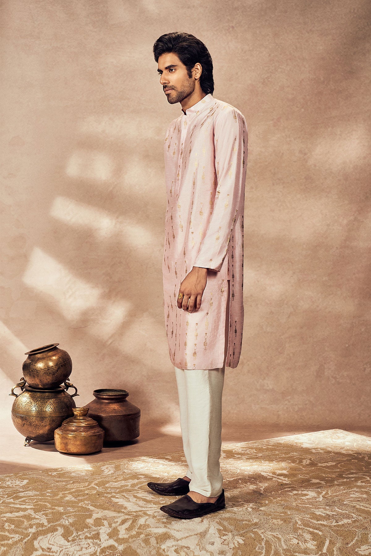 Baby Pink Tribal Pillar Kurta With Pink Pants