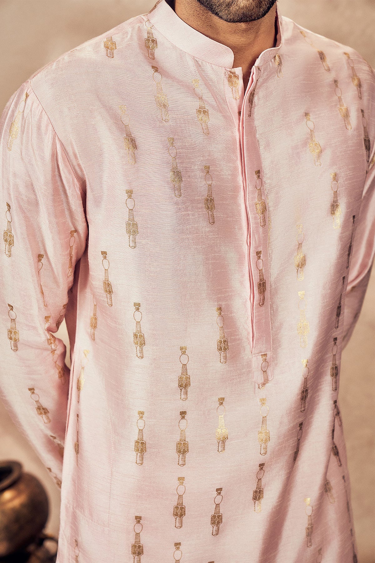 Baby Pink Tribal Pillar Kurta With Pink Pants