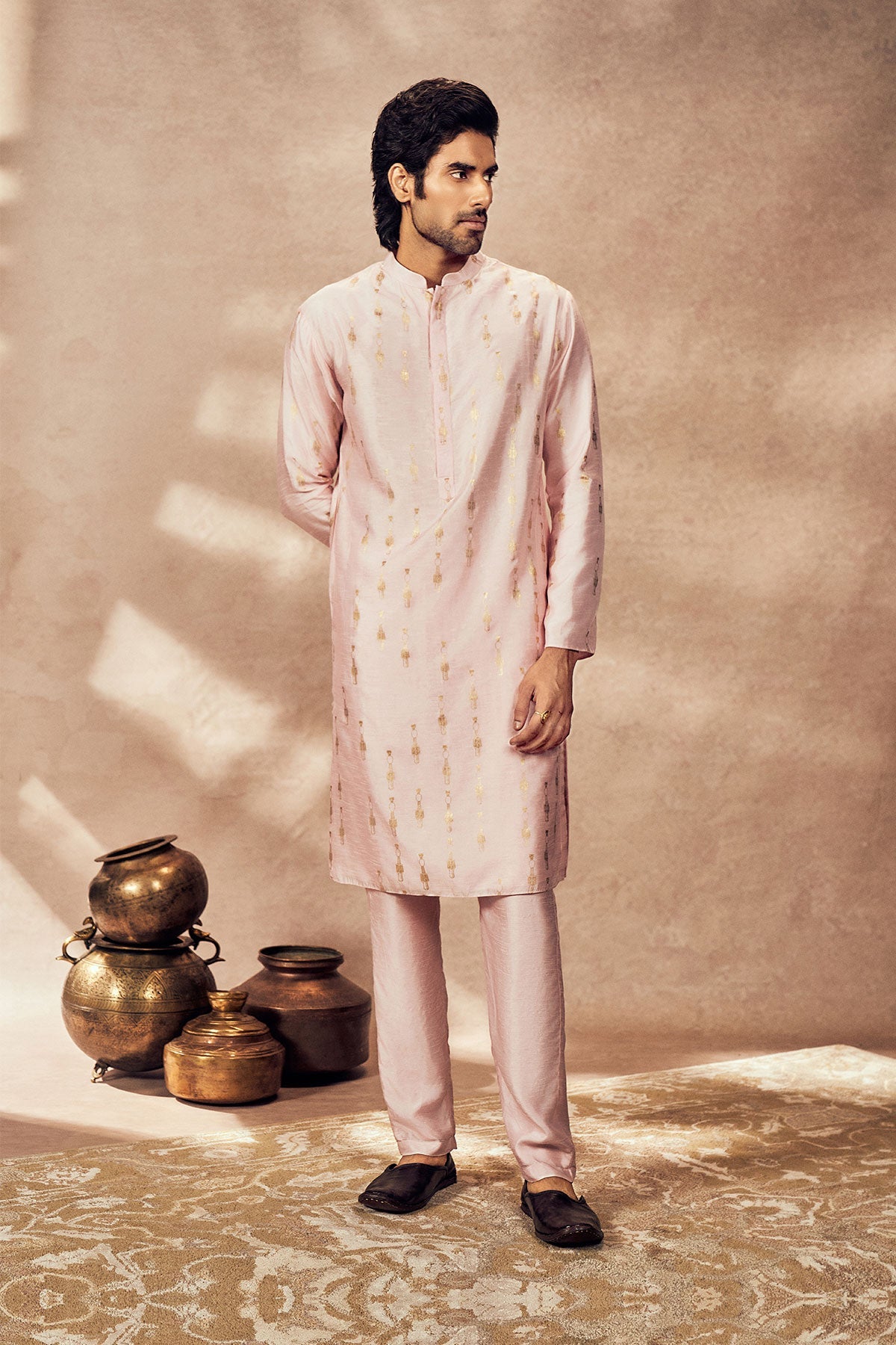 Baby Pink Tribal Pillar Kurta With Pink Pants