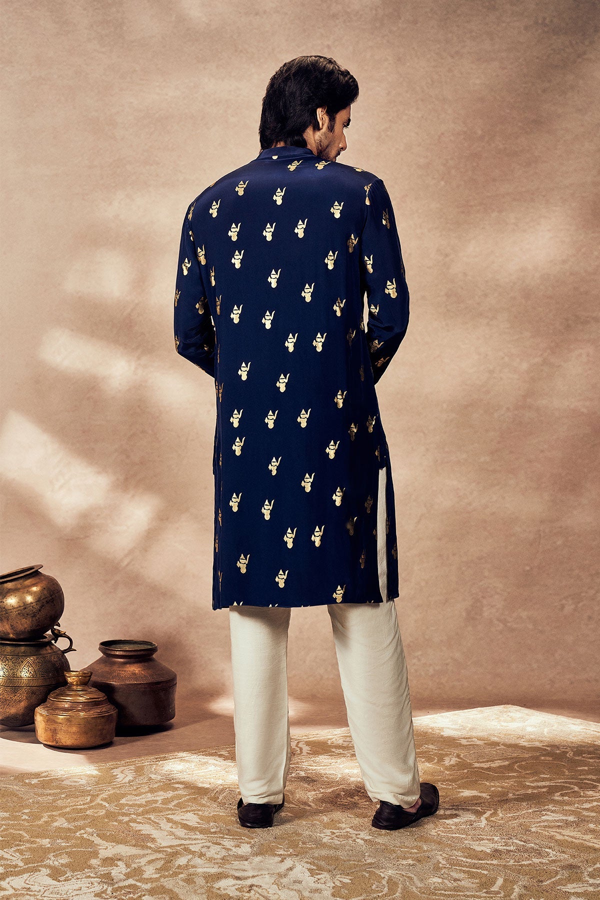 Blue Whispering Leaf Foil Kurta With Blue Pants