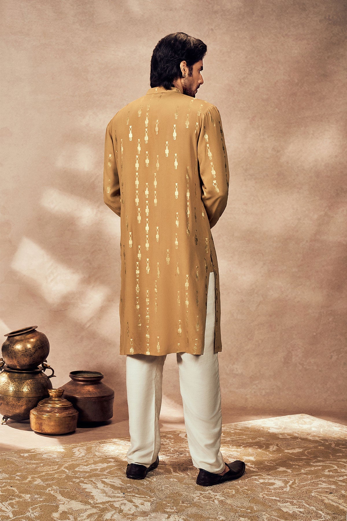 Beige Tribal Pillar Kurta With Beige Pants