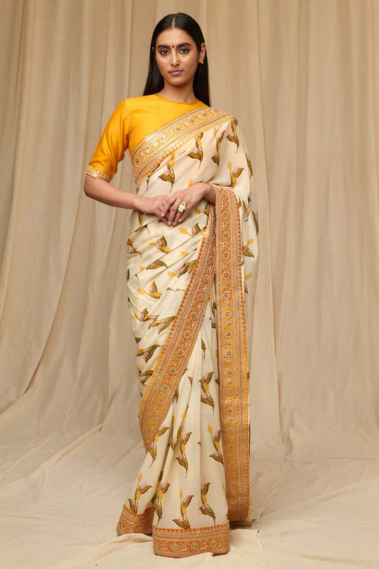 Ivory Floral Fantasy Saree