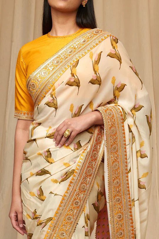 Ivory Floral Fantasy Saree
