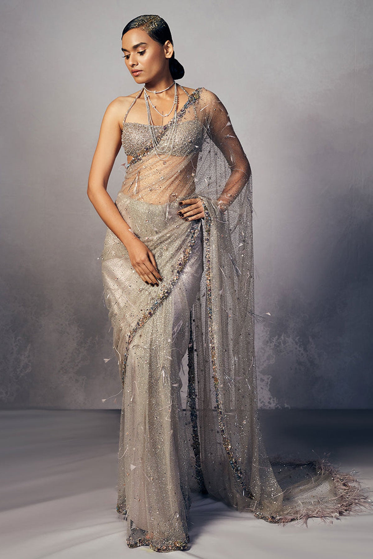 "Carla" Shimmer Tulle Saree Set
