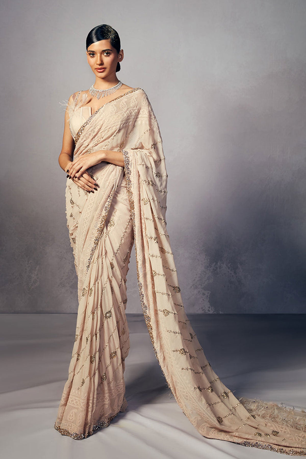 Ella Chikankari Kamdani Saree Set