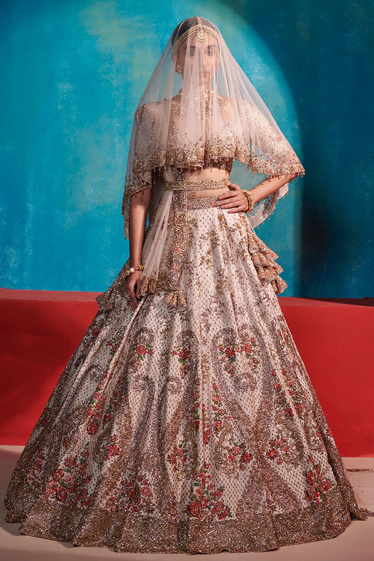 "Maya" Heavenly Pink Paisley Bridal Lehenga Set