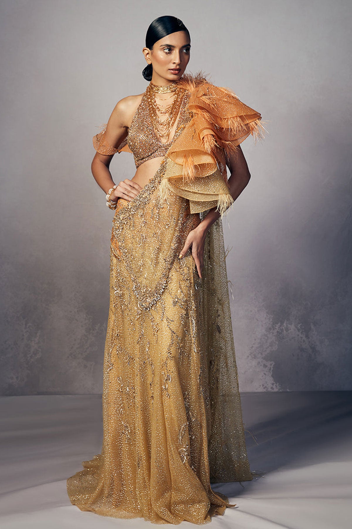 "Arwen" Shimmer Tulle Ruffled Drape Saree