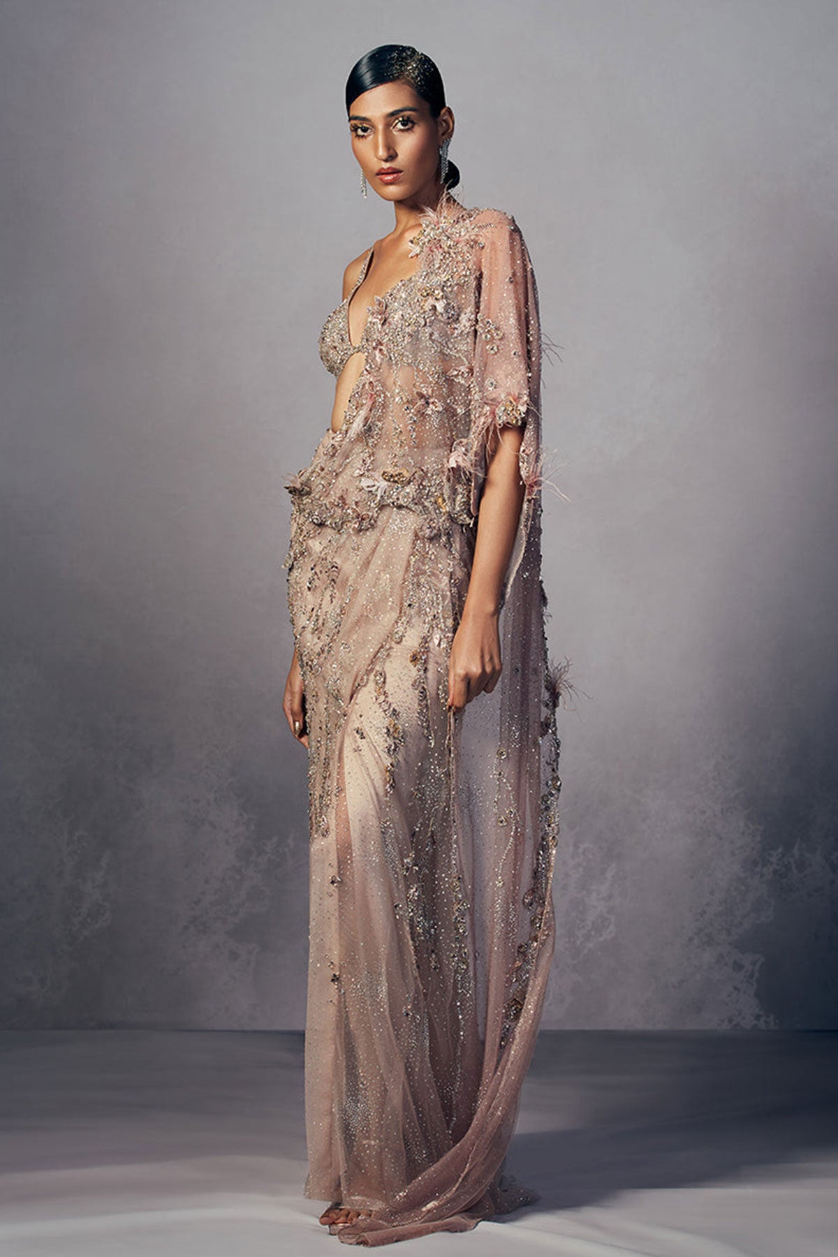 "Joyce" Shimmer Tulle Draped Saree Set