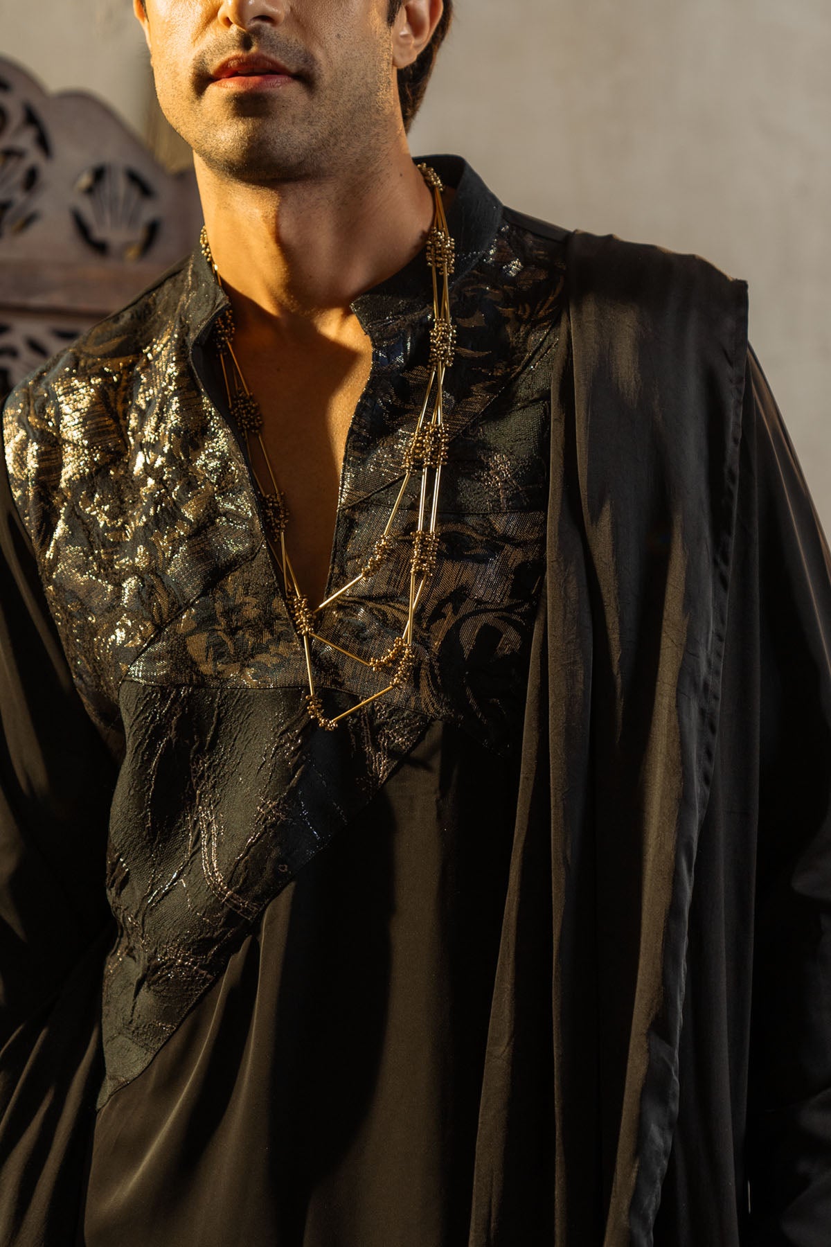 Black Silk Crepe Kurta Set With Dupatta