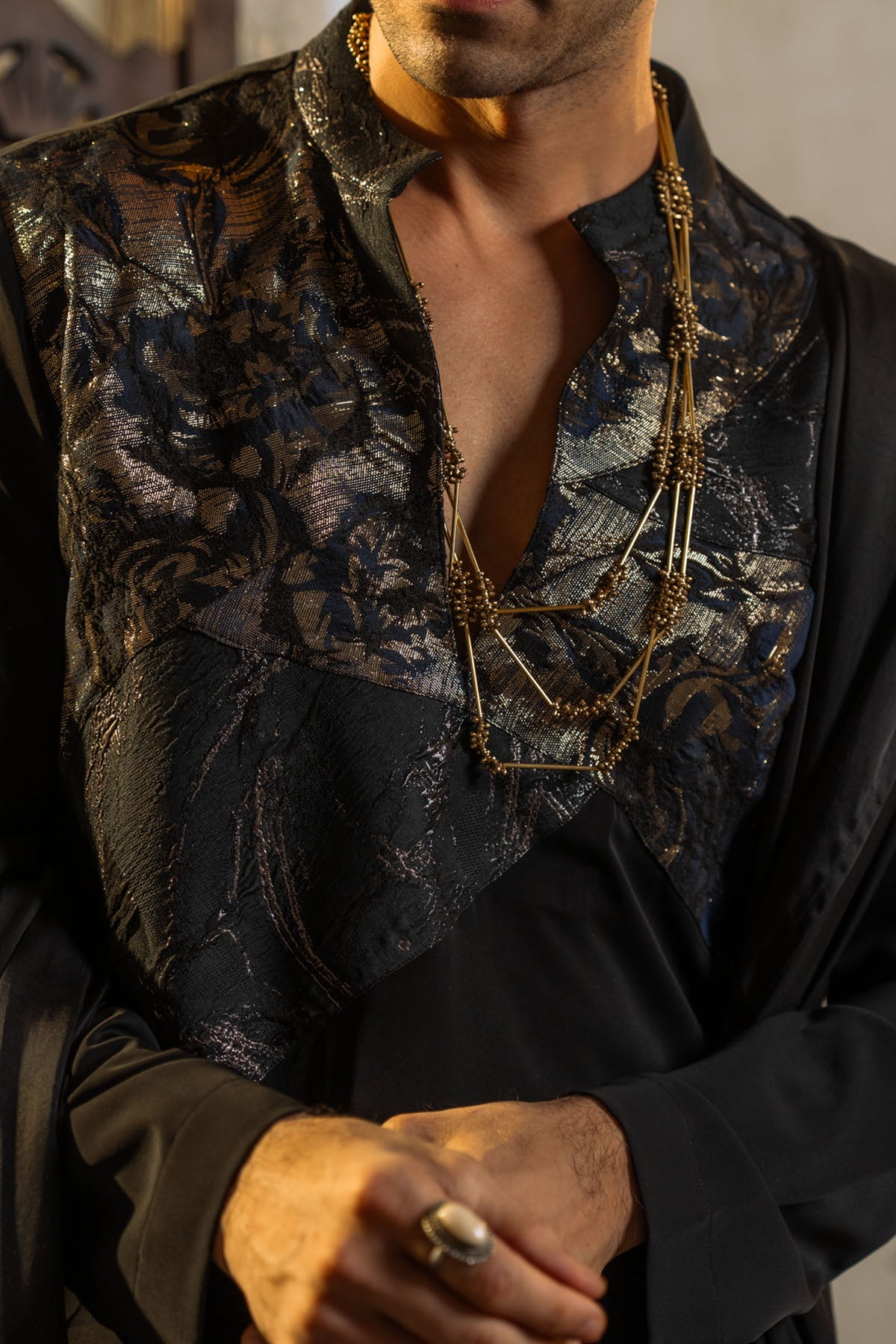 Black Silk Crepe Kurta Set With Dupatta