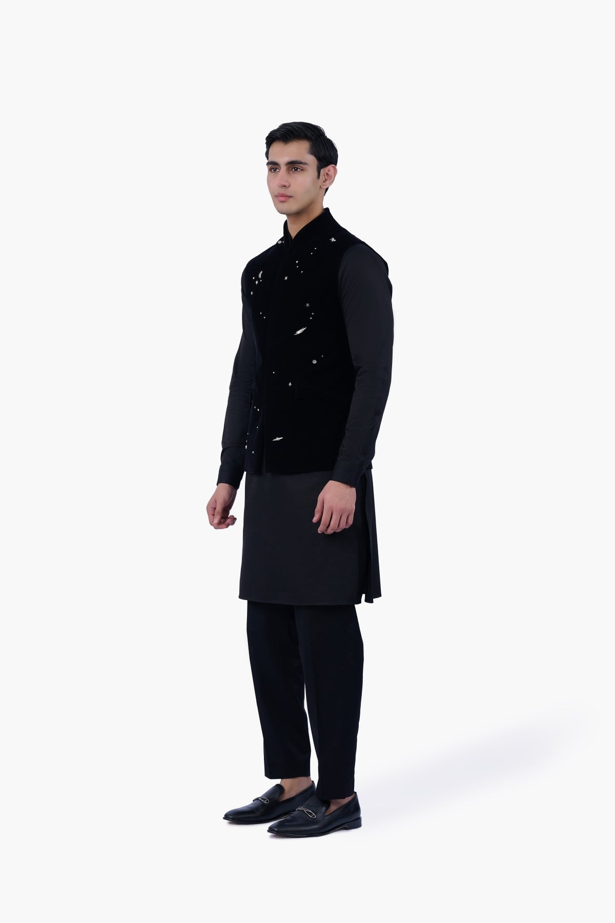 Black Velvet Constellation Nehru Jacket