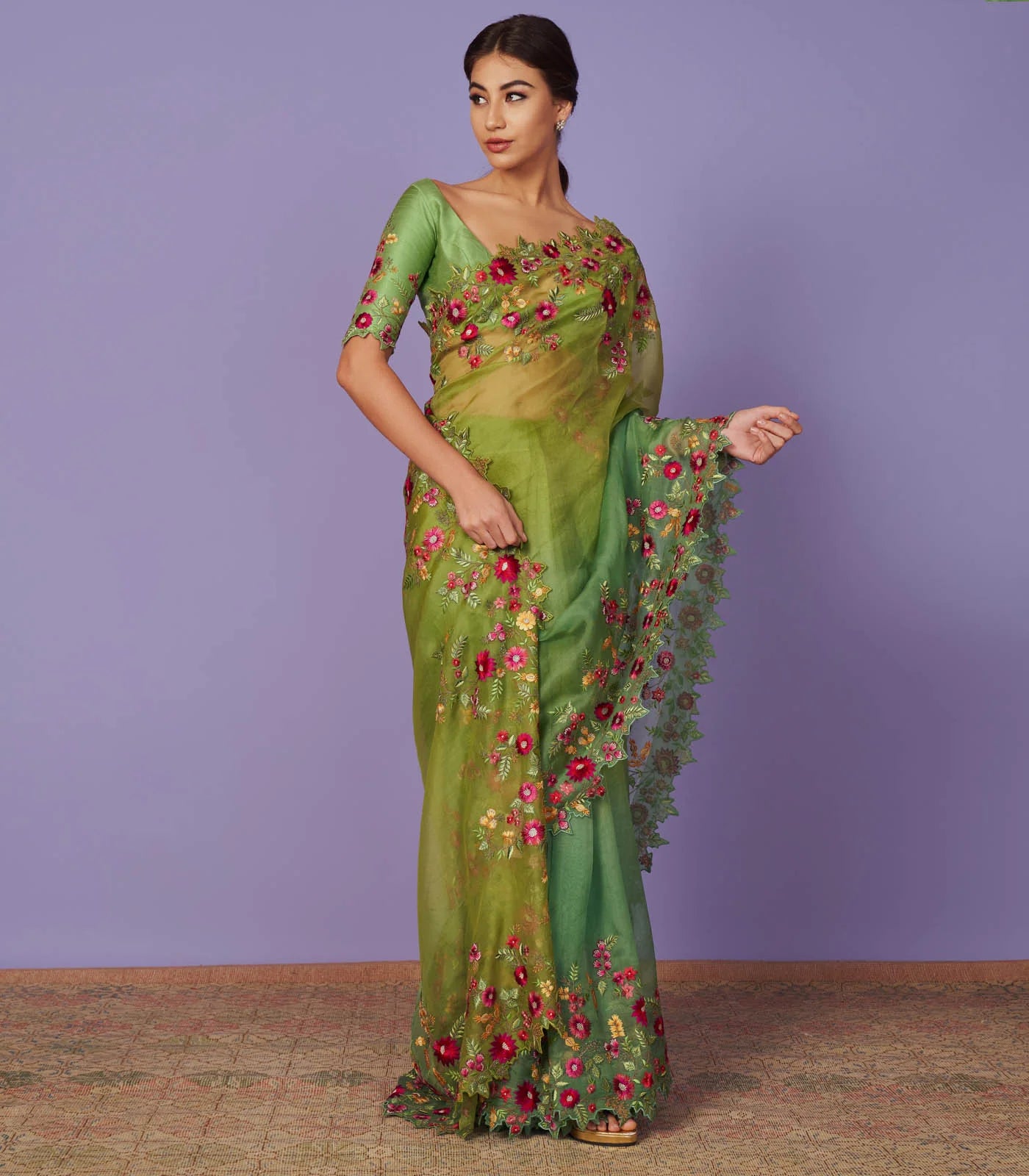 MULTI THREAD WORK SAREE SET