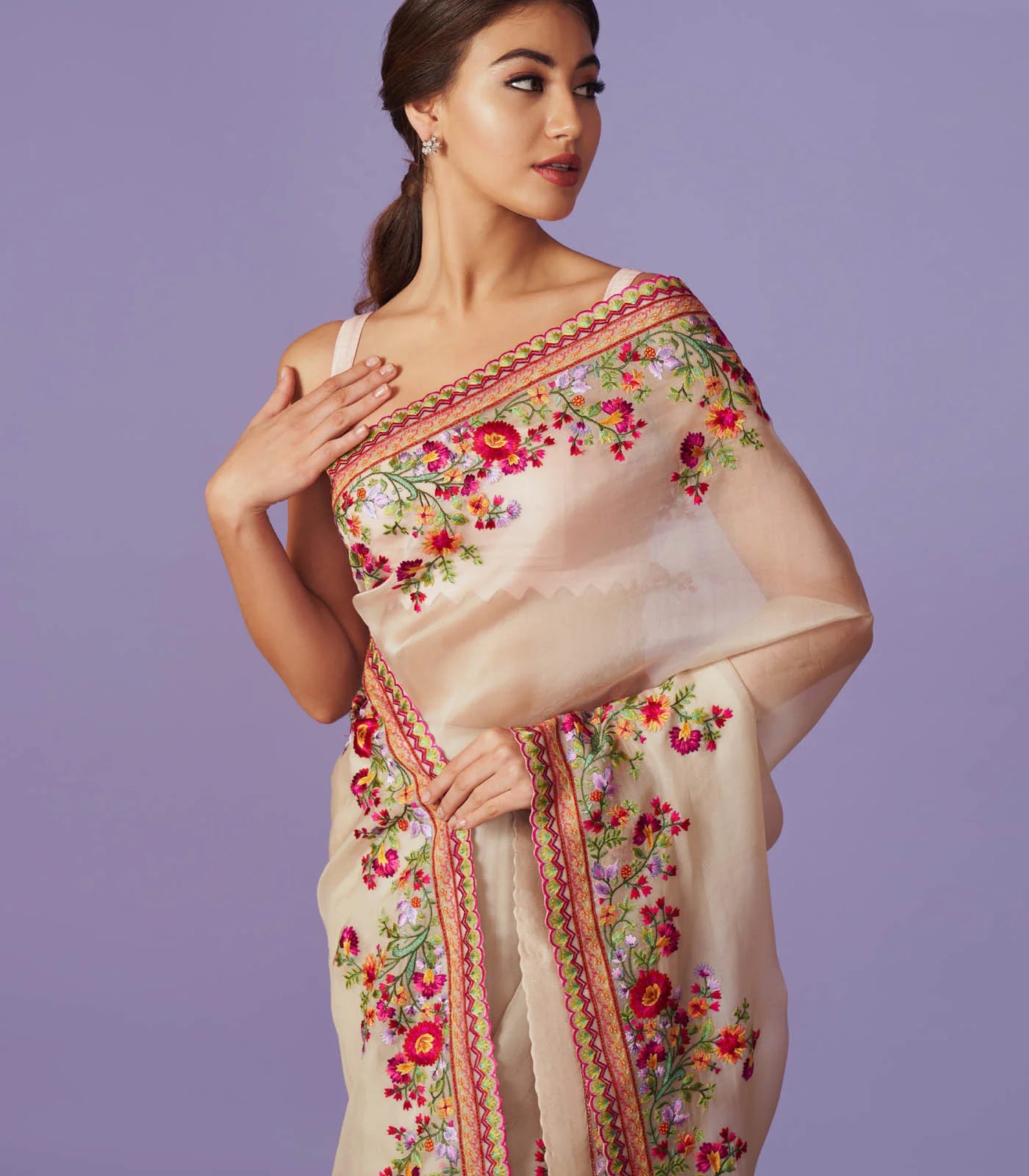 MULTI THREAD WORK SAREE SET