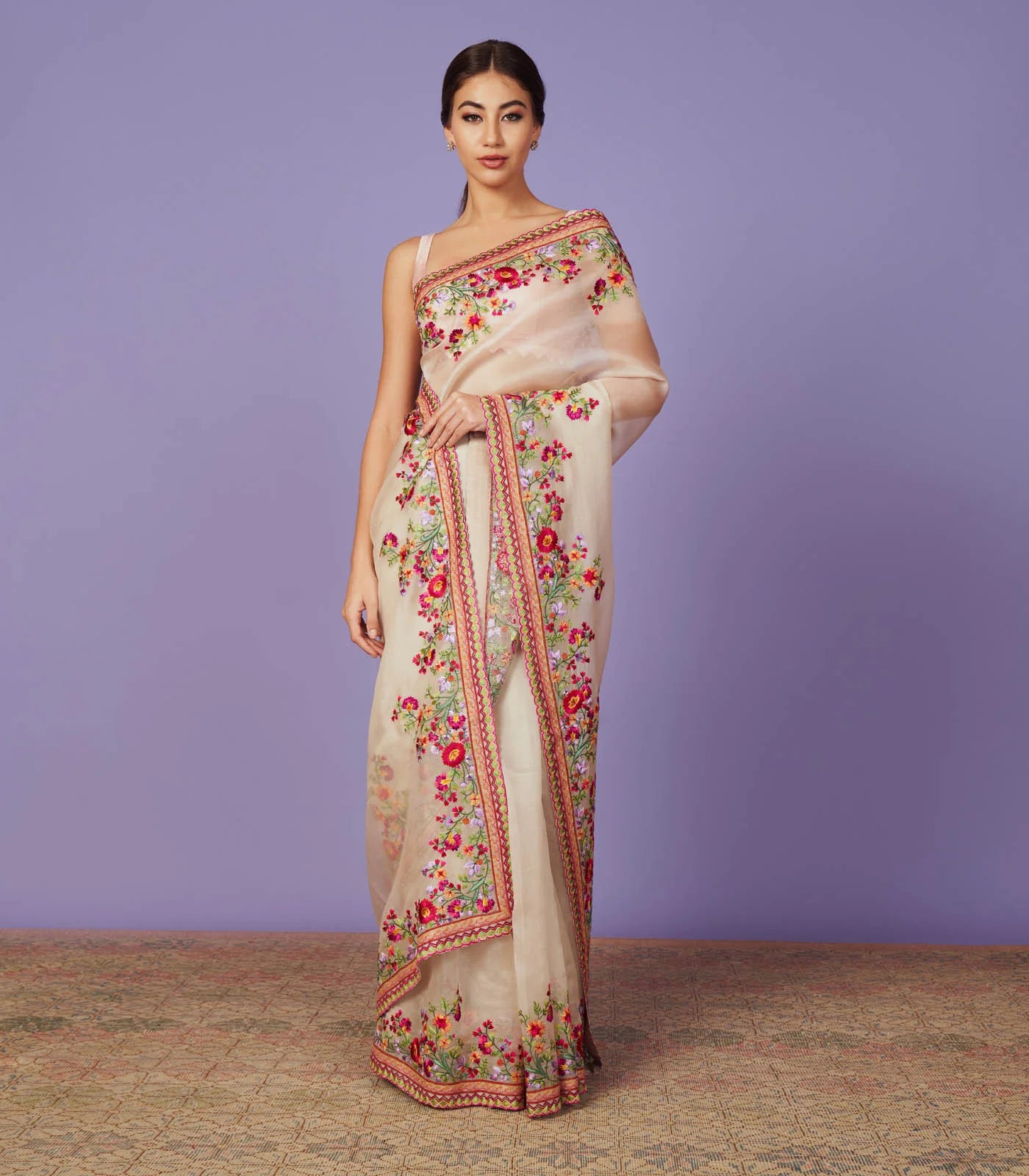 MULTI THREAD WORK SAREE SET