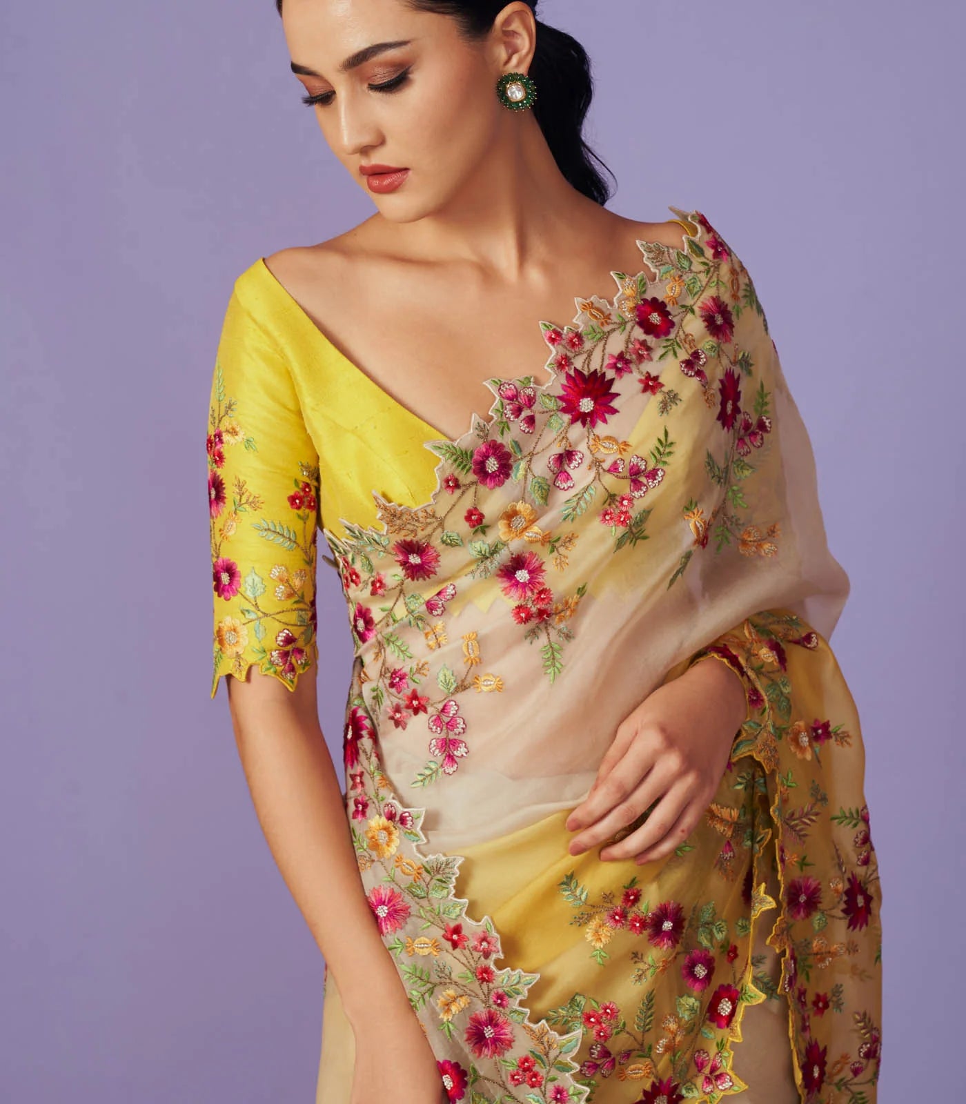 MULTI THREAD WORK SAREE SET