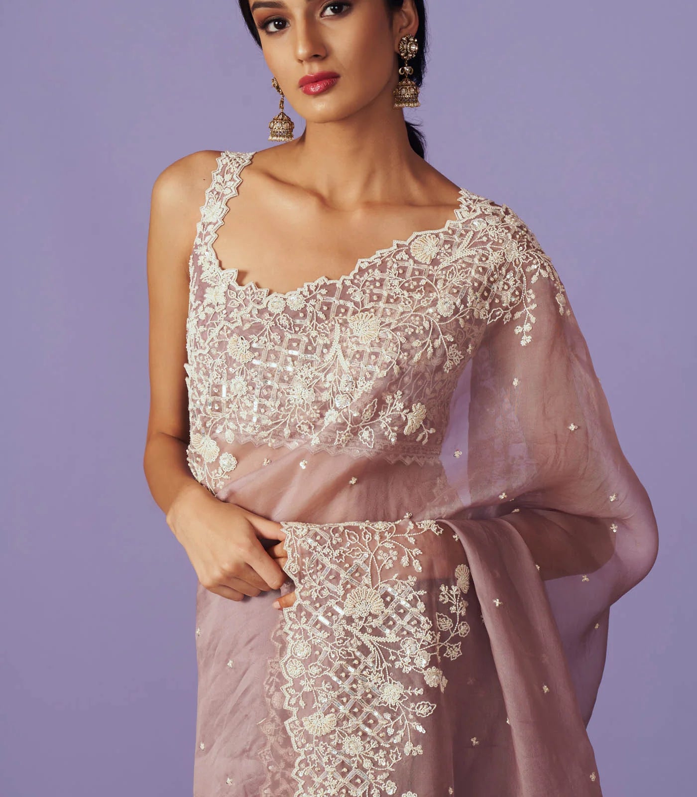 SEQUINS JAAL BORDER SAREE SET