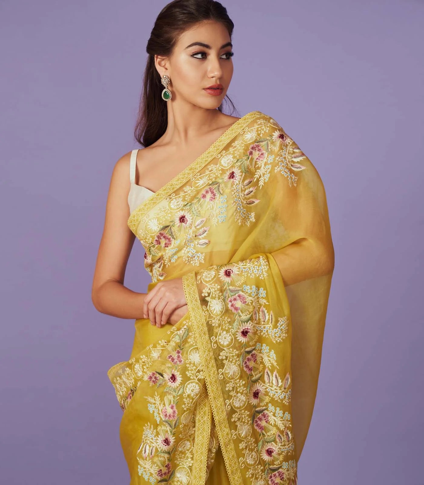MULTI THREAD WORK SAREE SET