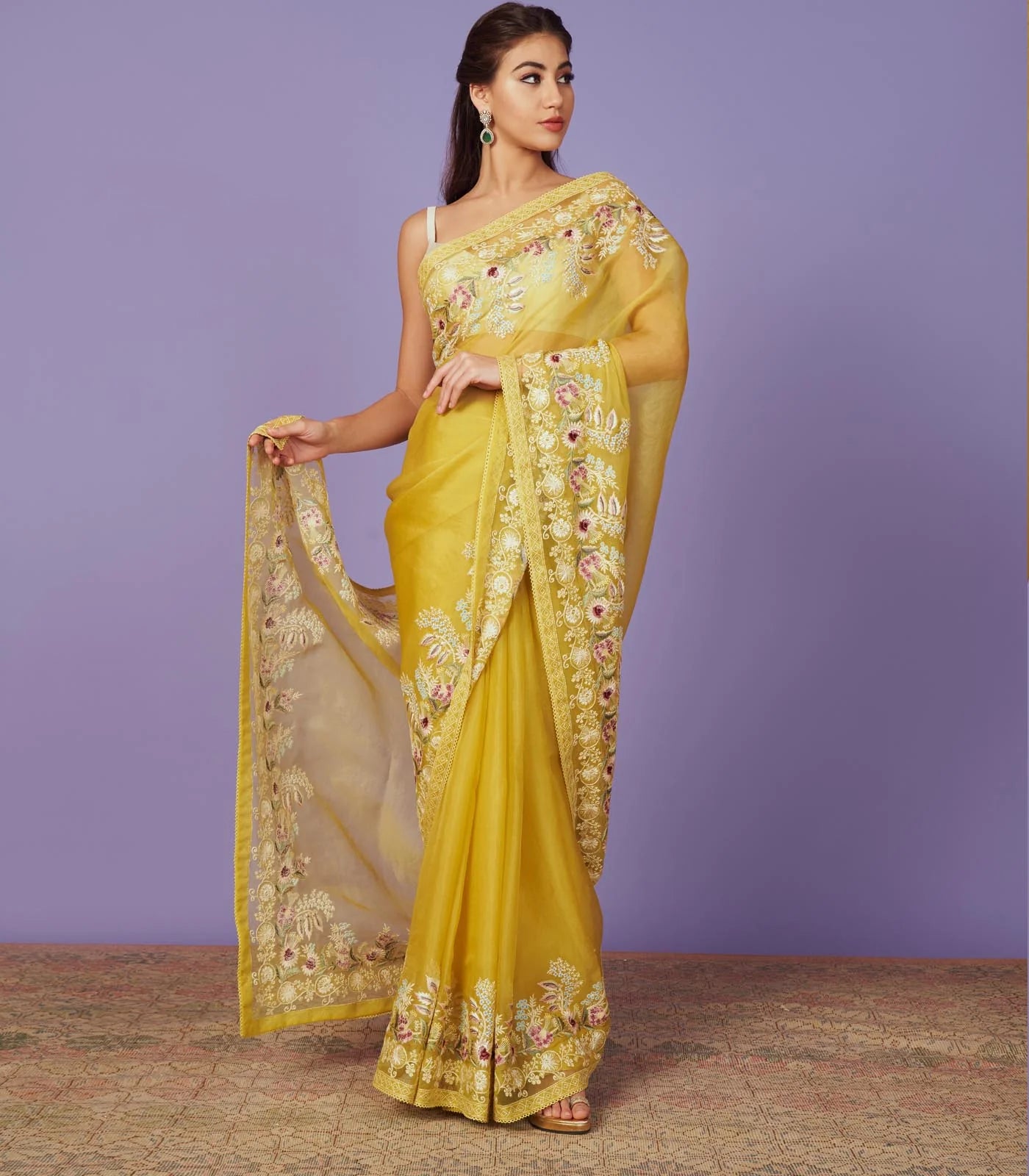 MULTI THREAD WORK SAREE SET