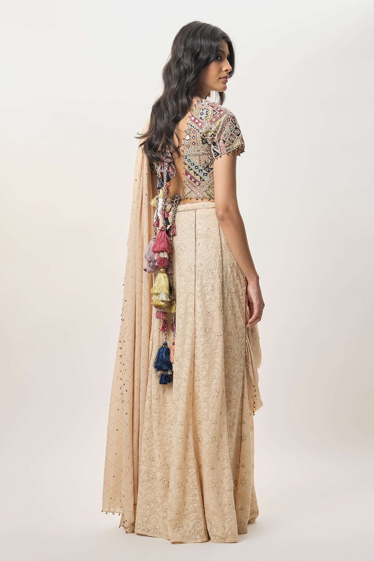 Hooria Stone Georgette Embroidered Choli And Lucknowi Sharara With Attached Pallu