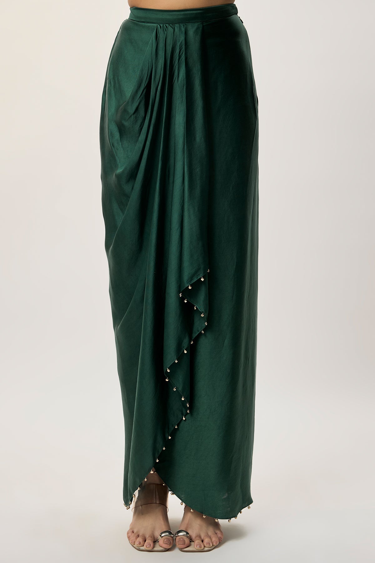 Sia Emerald Green Georgette Embroidered Choli And Satin Dhoti Skirt