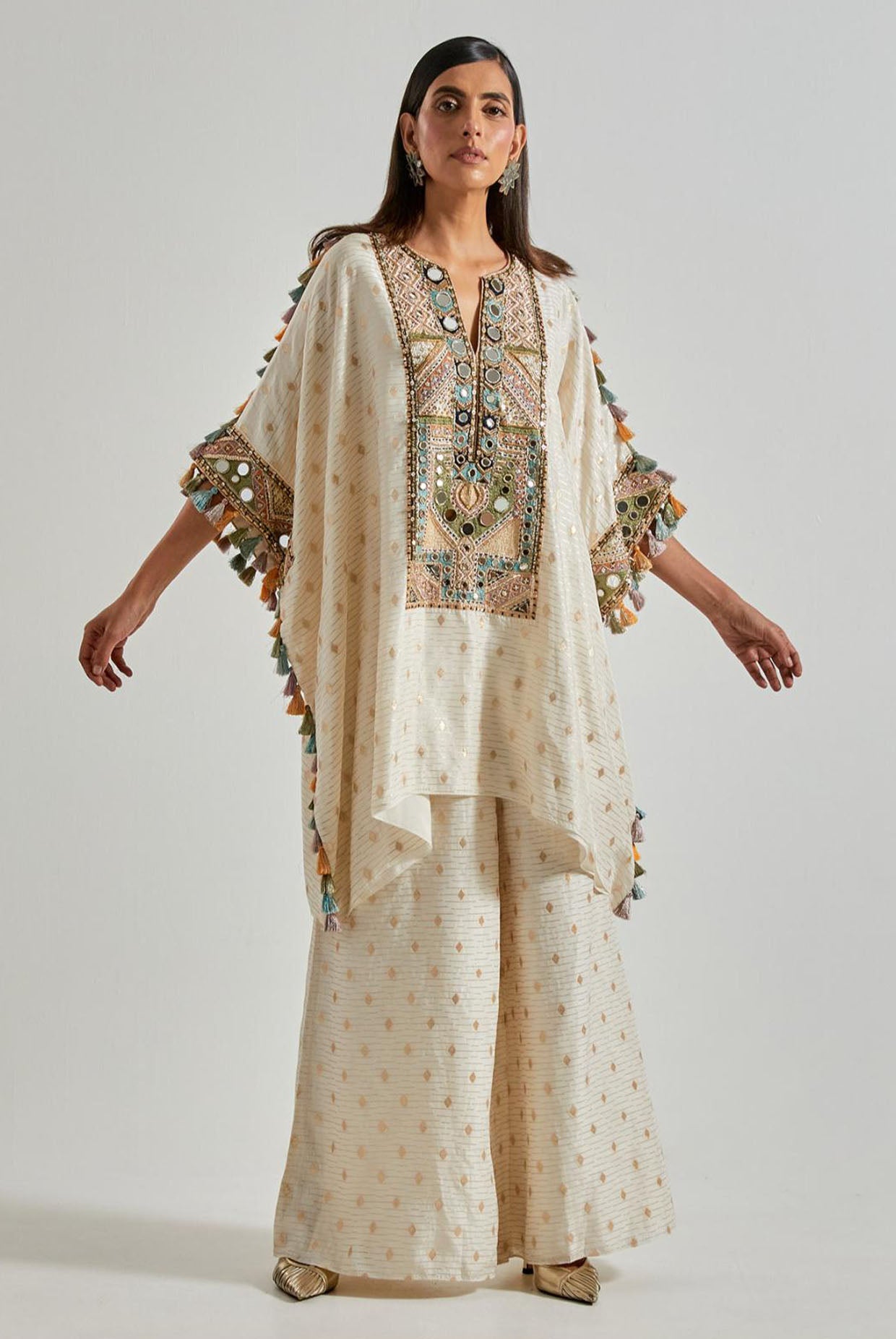 Off-White Diamond Dola Silk Kaftan with Palazzo