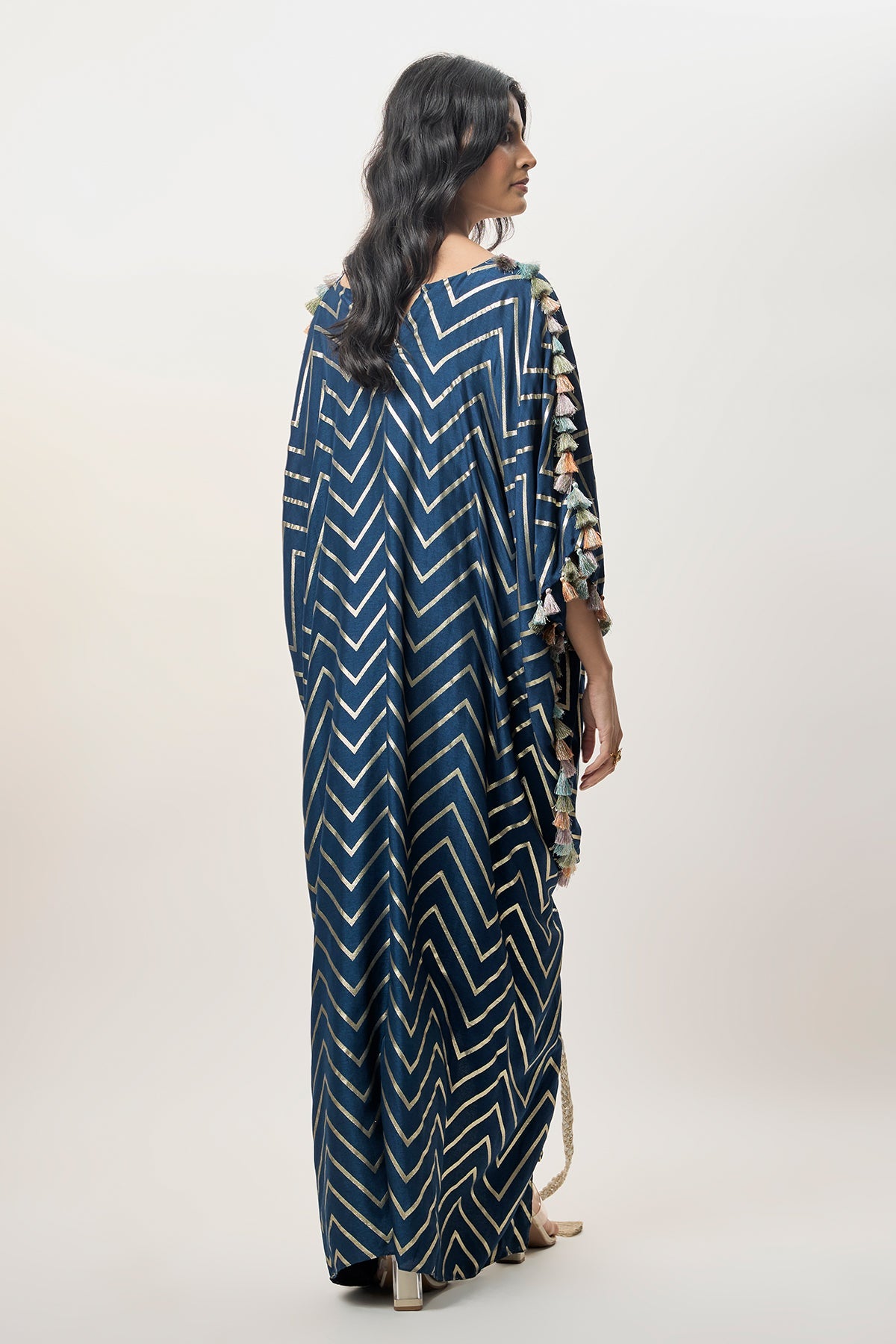Raniya Navy Blue Dola Silk Embroidered Kaftan And Jogger Pant