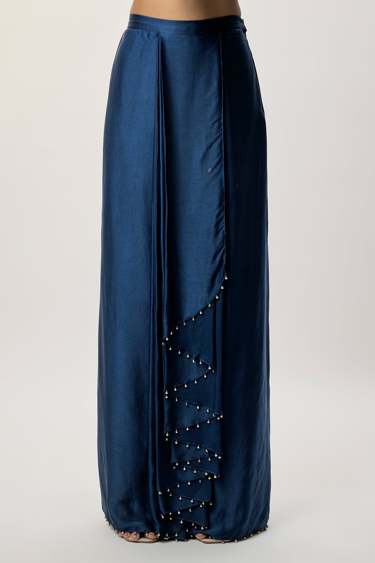 Samira Navy Blue Velvet Embroidered Yoke And With Dhoti Skirt And Belt