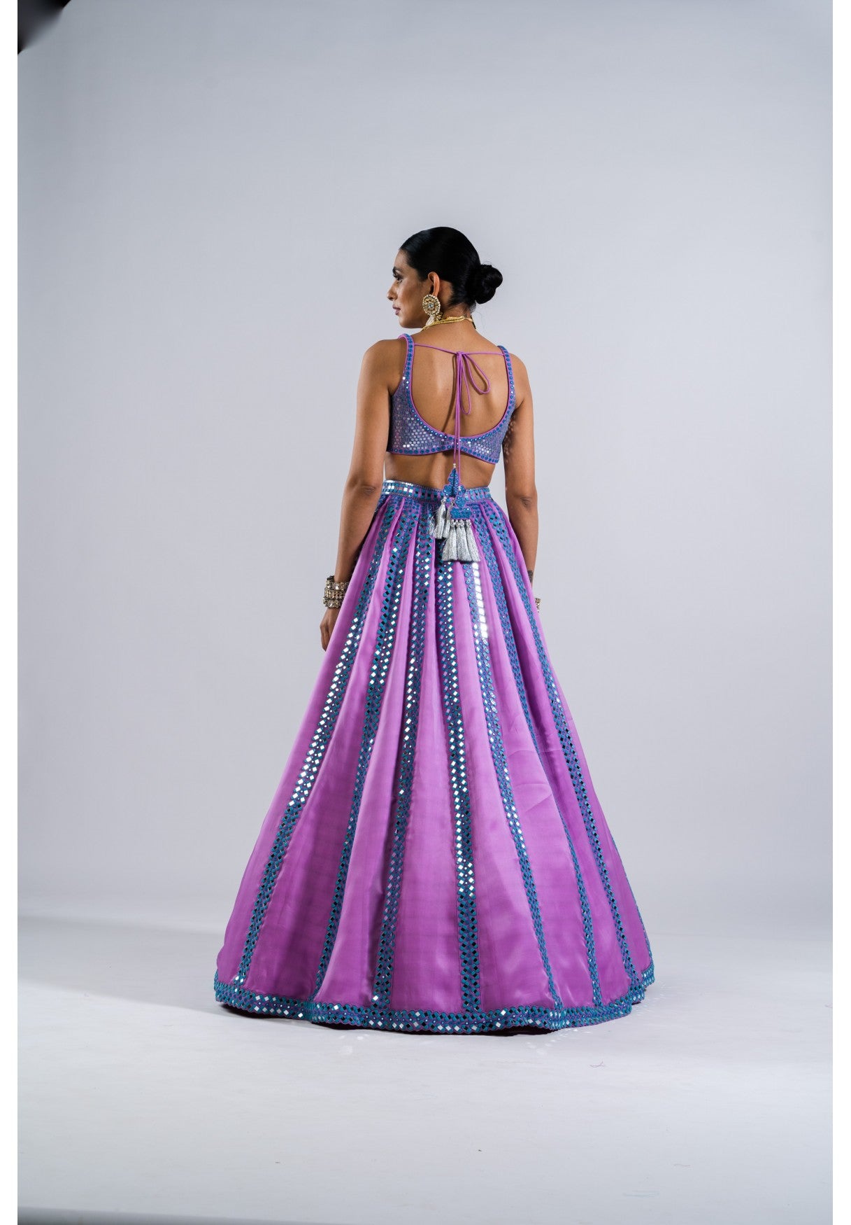Mauve Mirror Seam Lehenga Set With Metallic Blouse