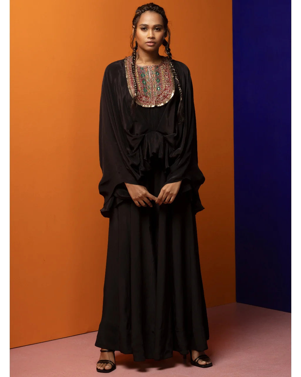 Black Drape Top And Pant Set