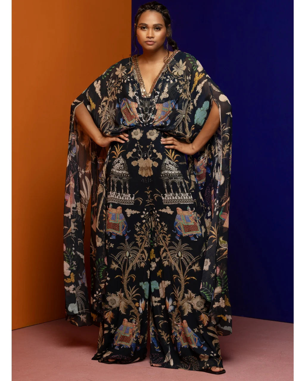 Black Printed Kaftan Jumpsuit