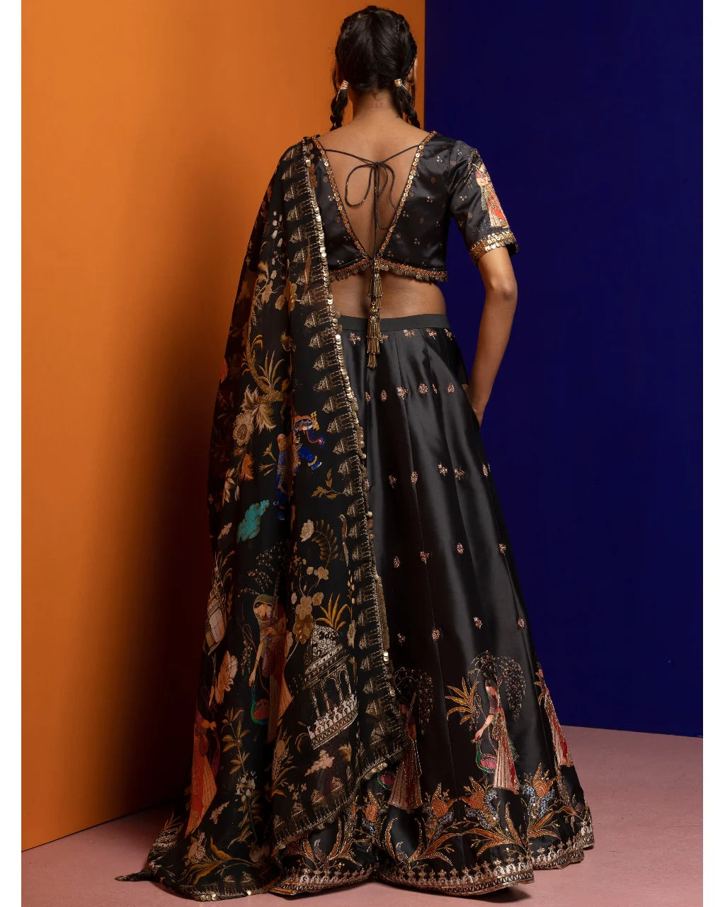 Black Peacock Embroidered Lehenga Set
