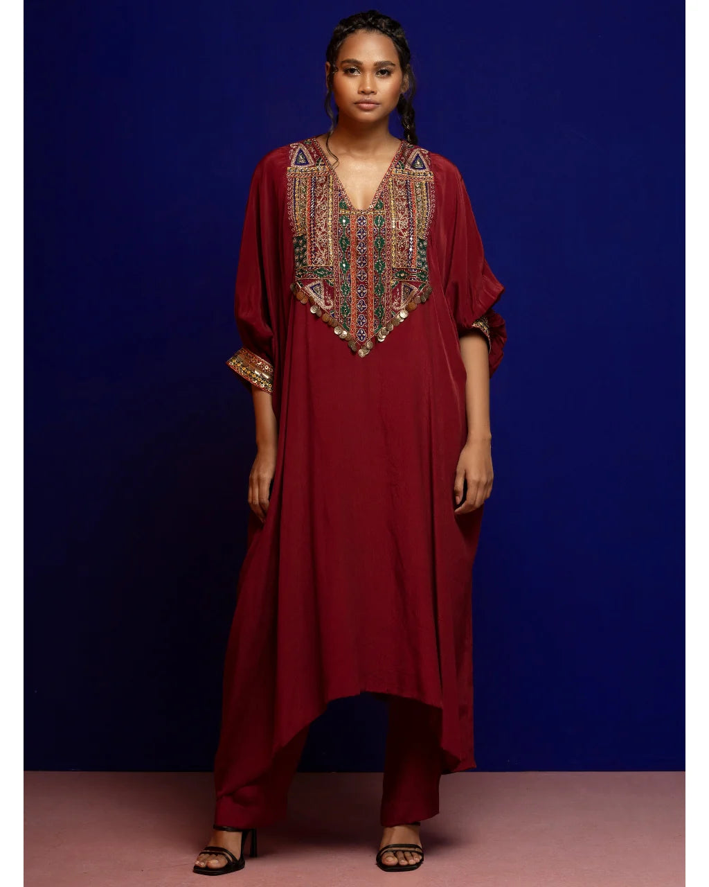 Plum Crepe Kaftan Kurta Set