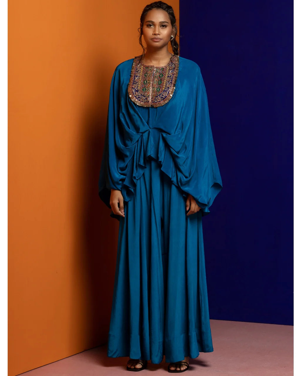 Teal Drape Top And Pant Set