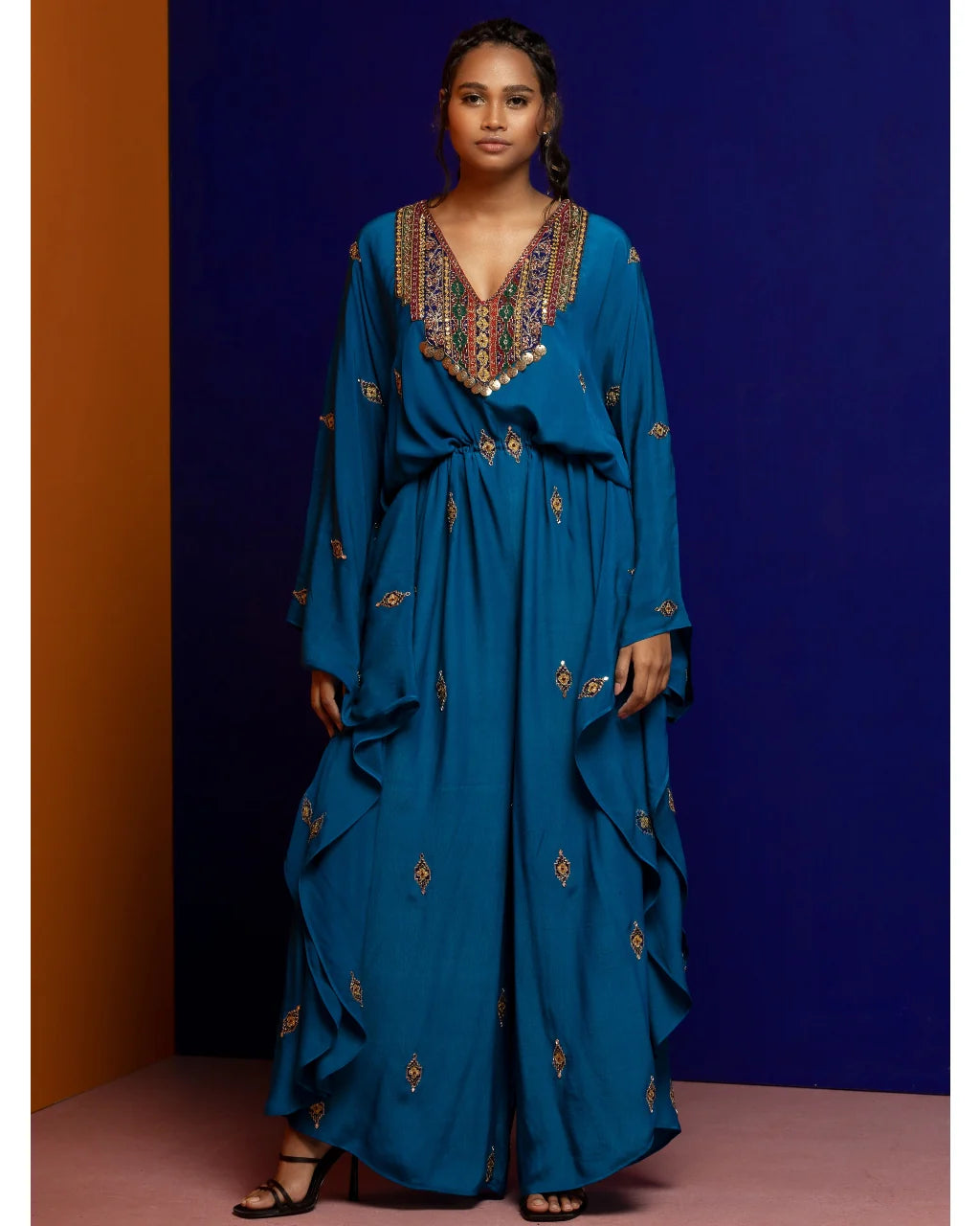 Teal Blue Kaftan Jumpsuit