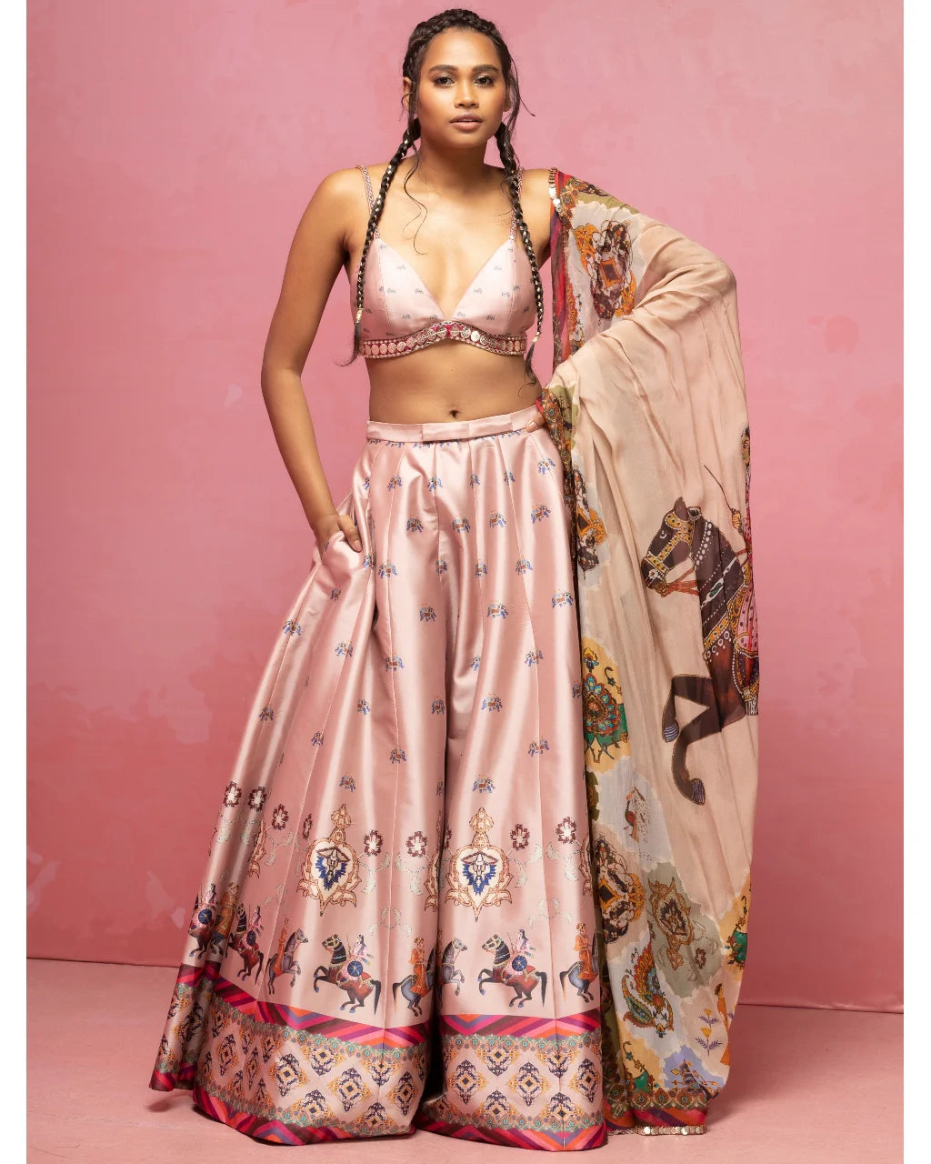 Pastel Pink Stallion Embroidered Lehenga Set