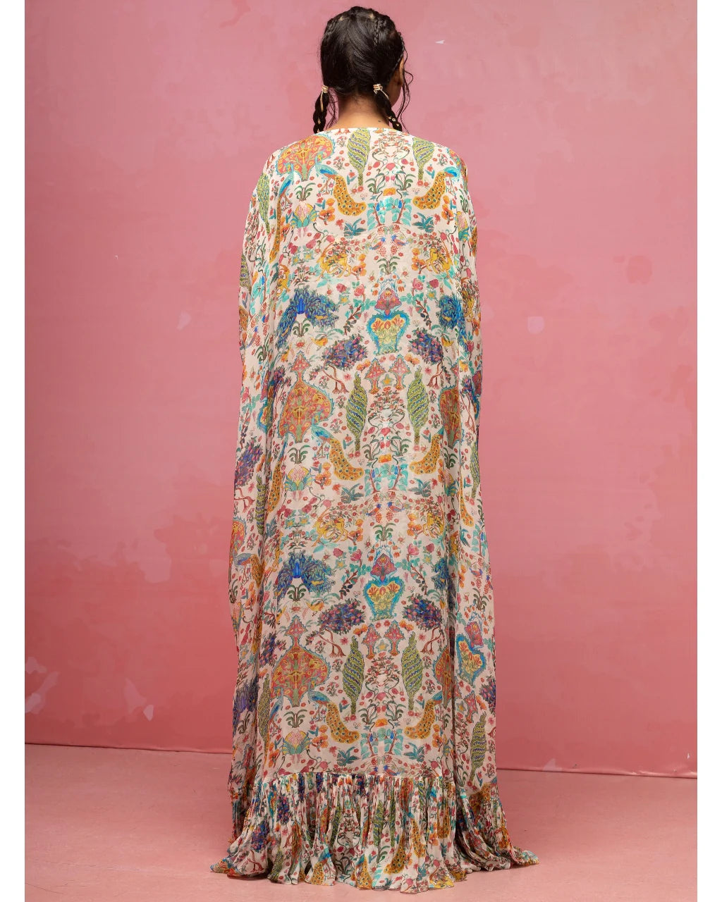 Ivory Printed Corset And Cape Set