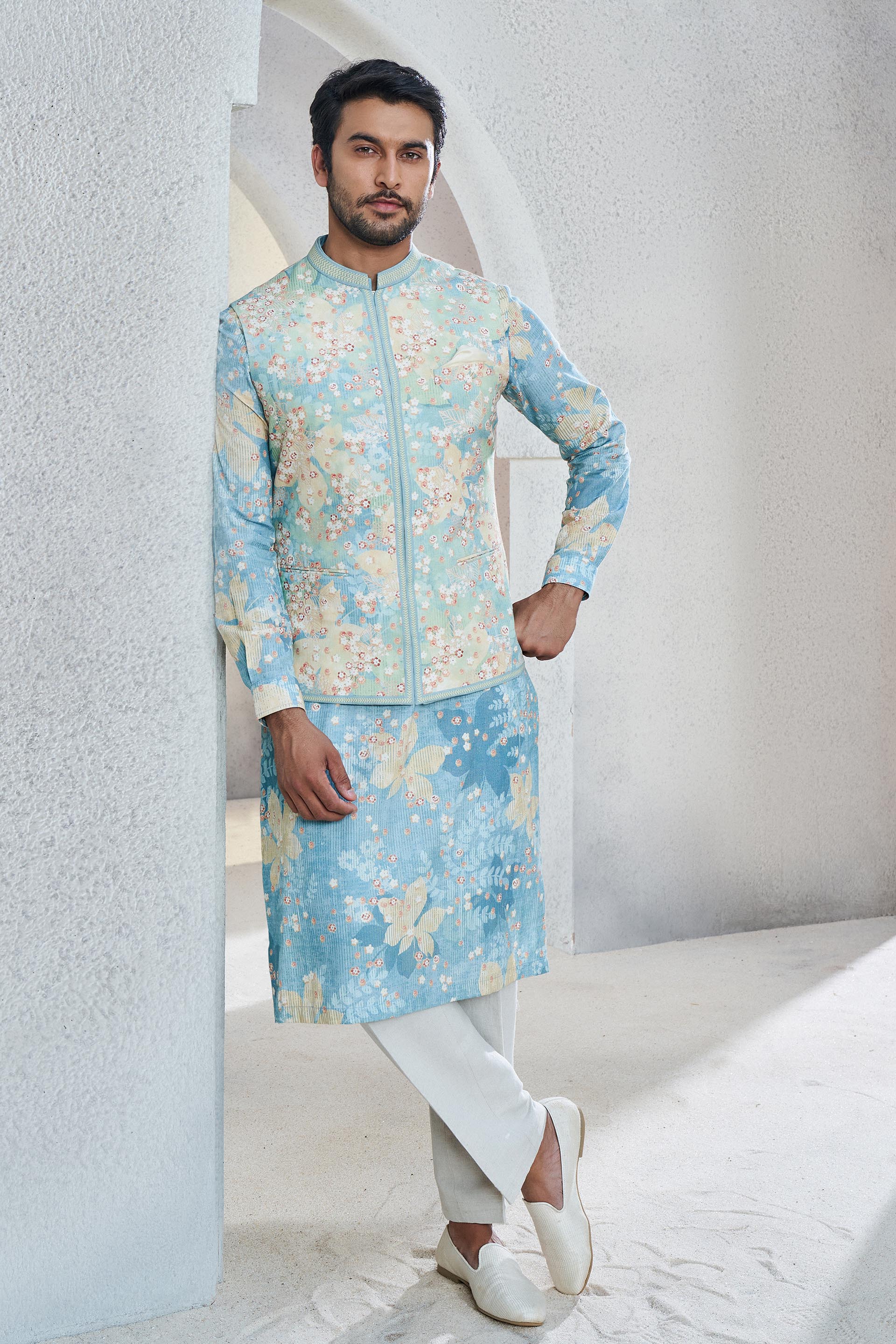 REVAAN NEHRU JACKET - POWDER BLUE