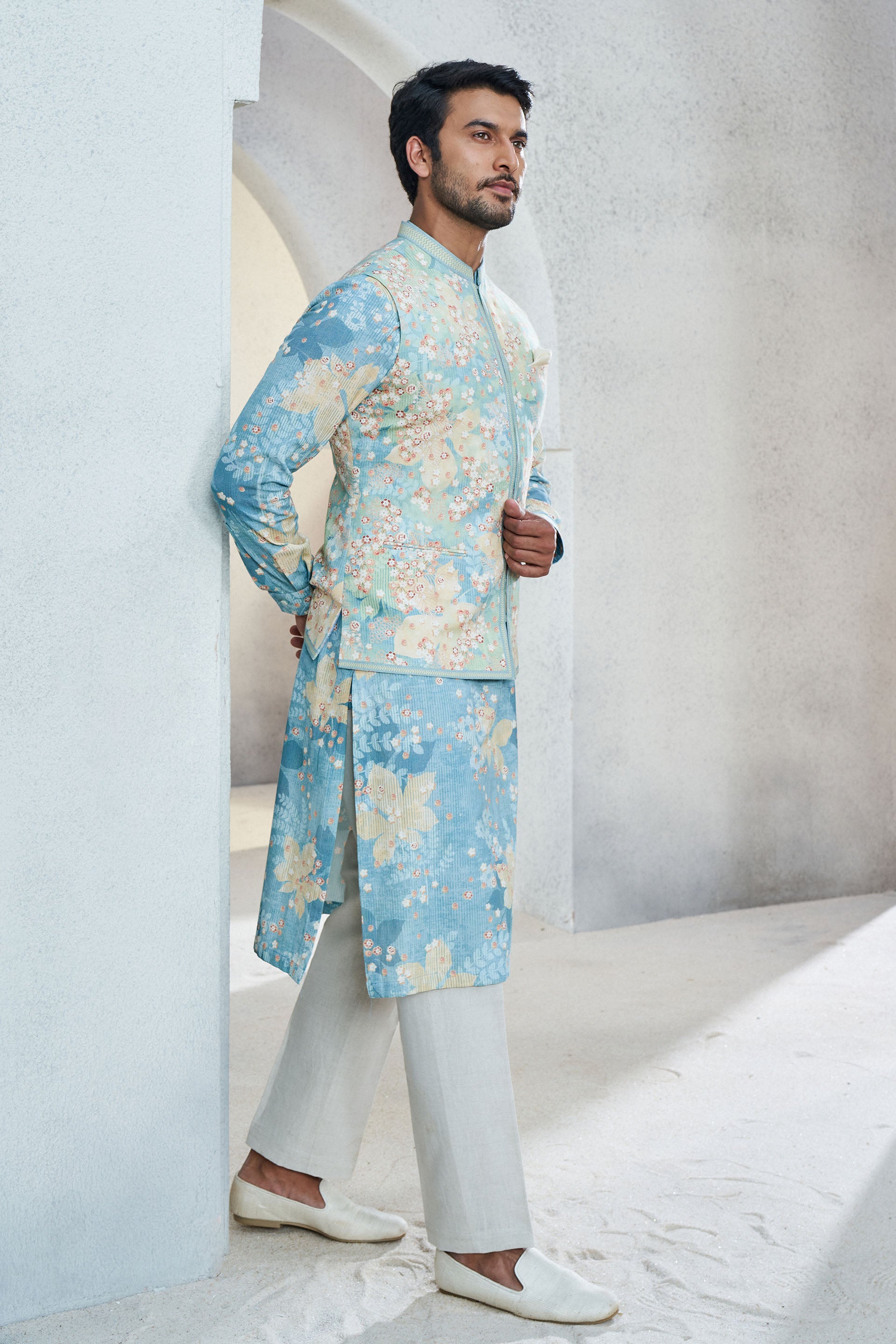 REVAAN NEHRU JACKET - POWDER BLUE