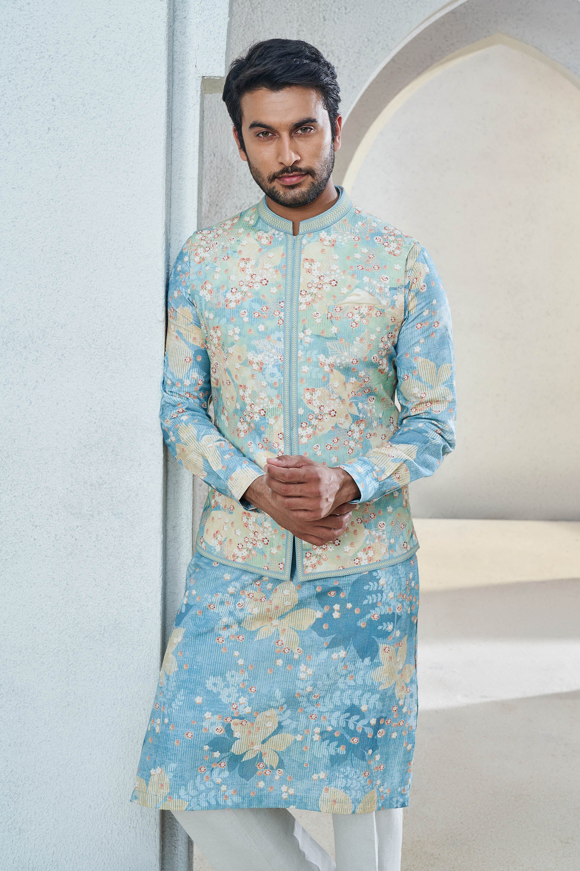 REVAAN NEHRU JACKET - POWDER BLUE