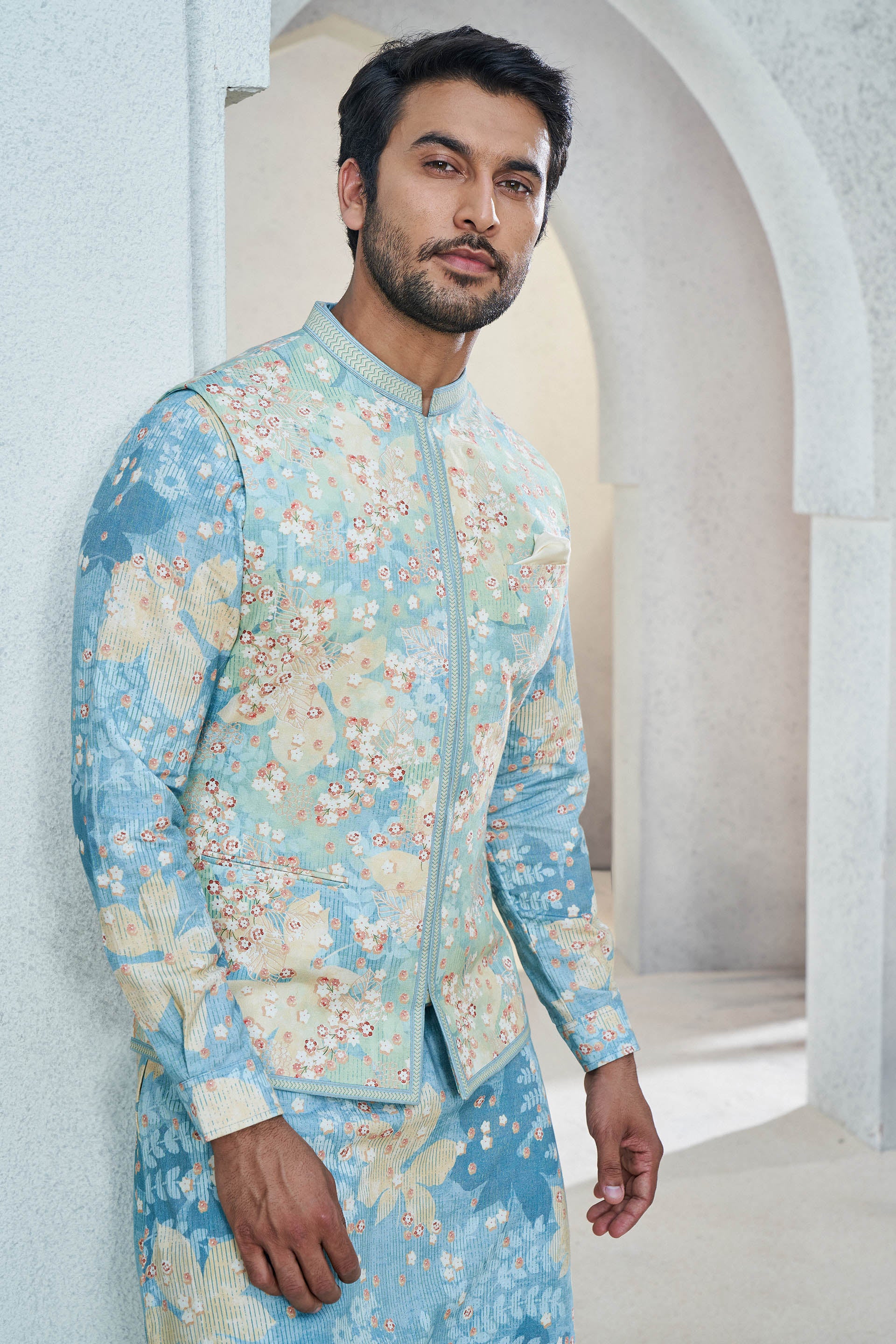 REVAAN NEHRU JACKET - POWDER BLUE