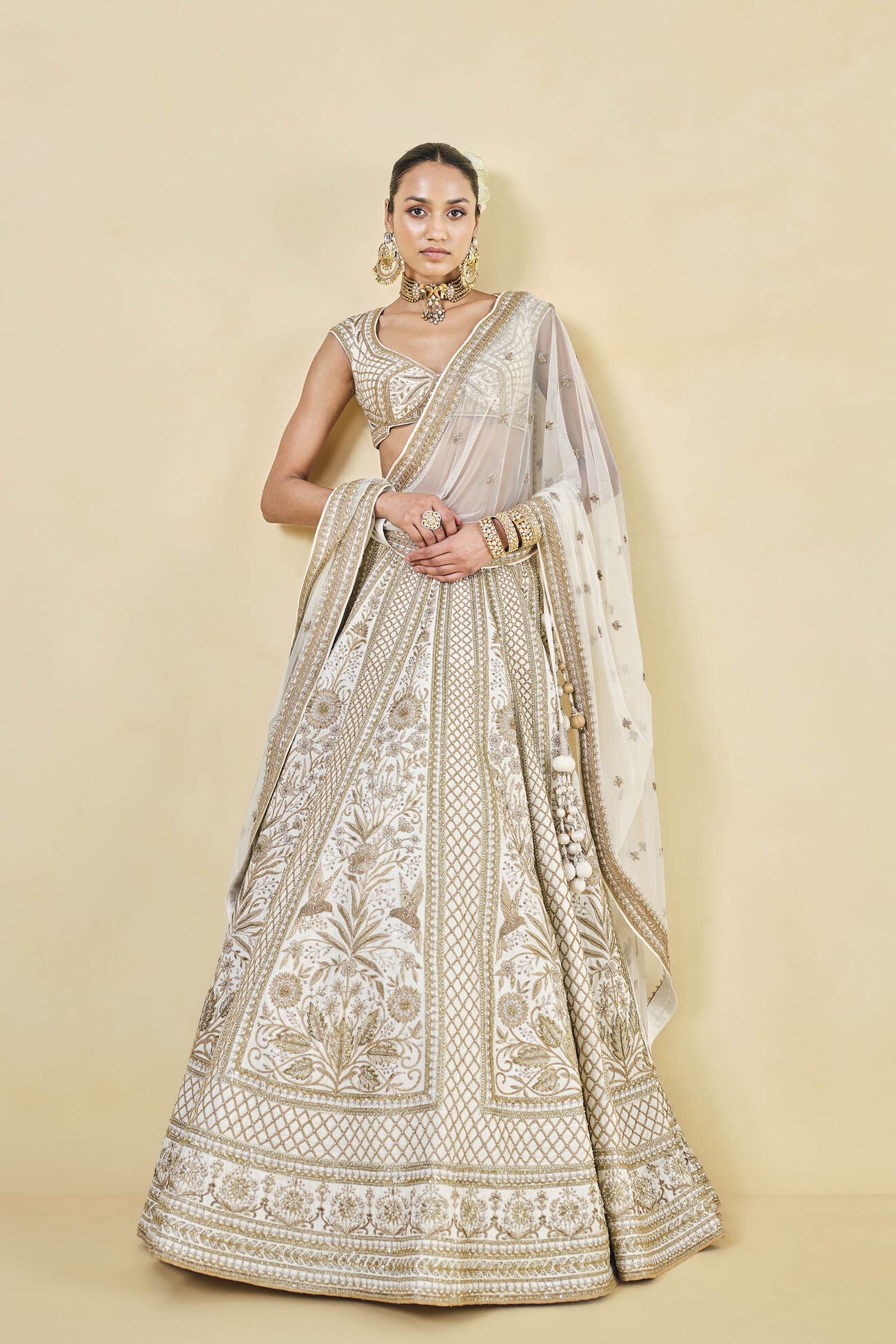 MAHROO ZARDOZI EMBROIDERED SILK LEHENGA SET - WHITE