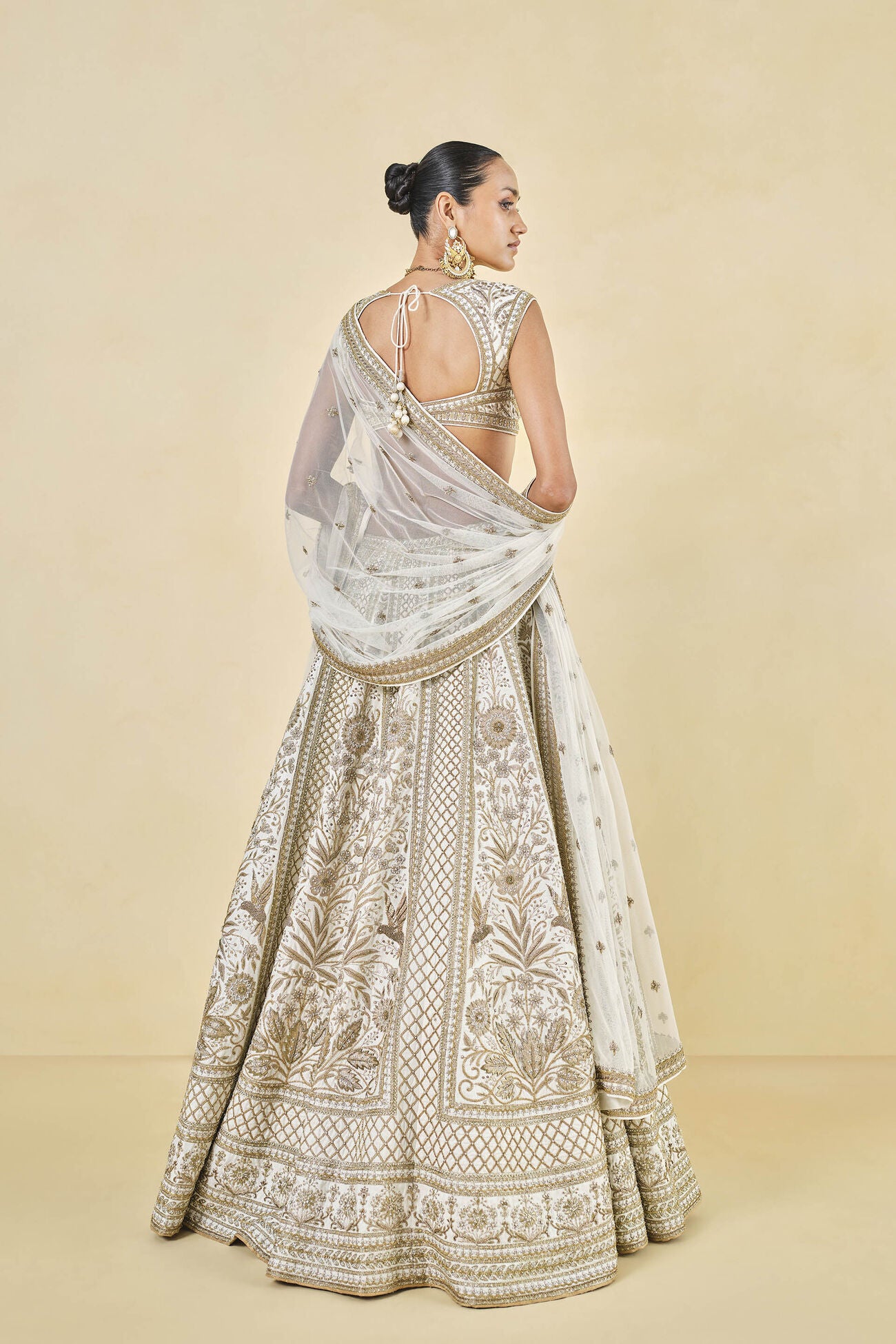 MAHROO ZARDOZI EMBROIDERED SILK LEHENGA SET - WHITE