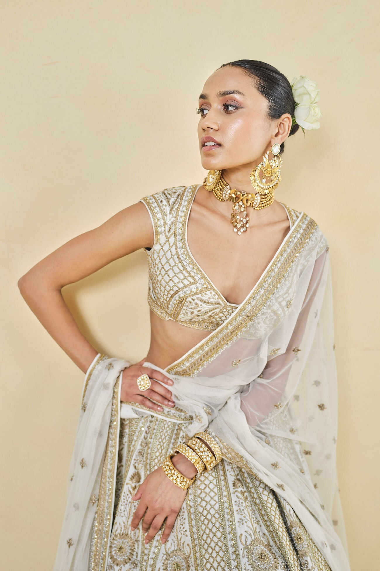 MAHROO ZARDOZI EMBROIDERED SILK LEHENGA SET - WHITE