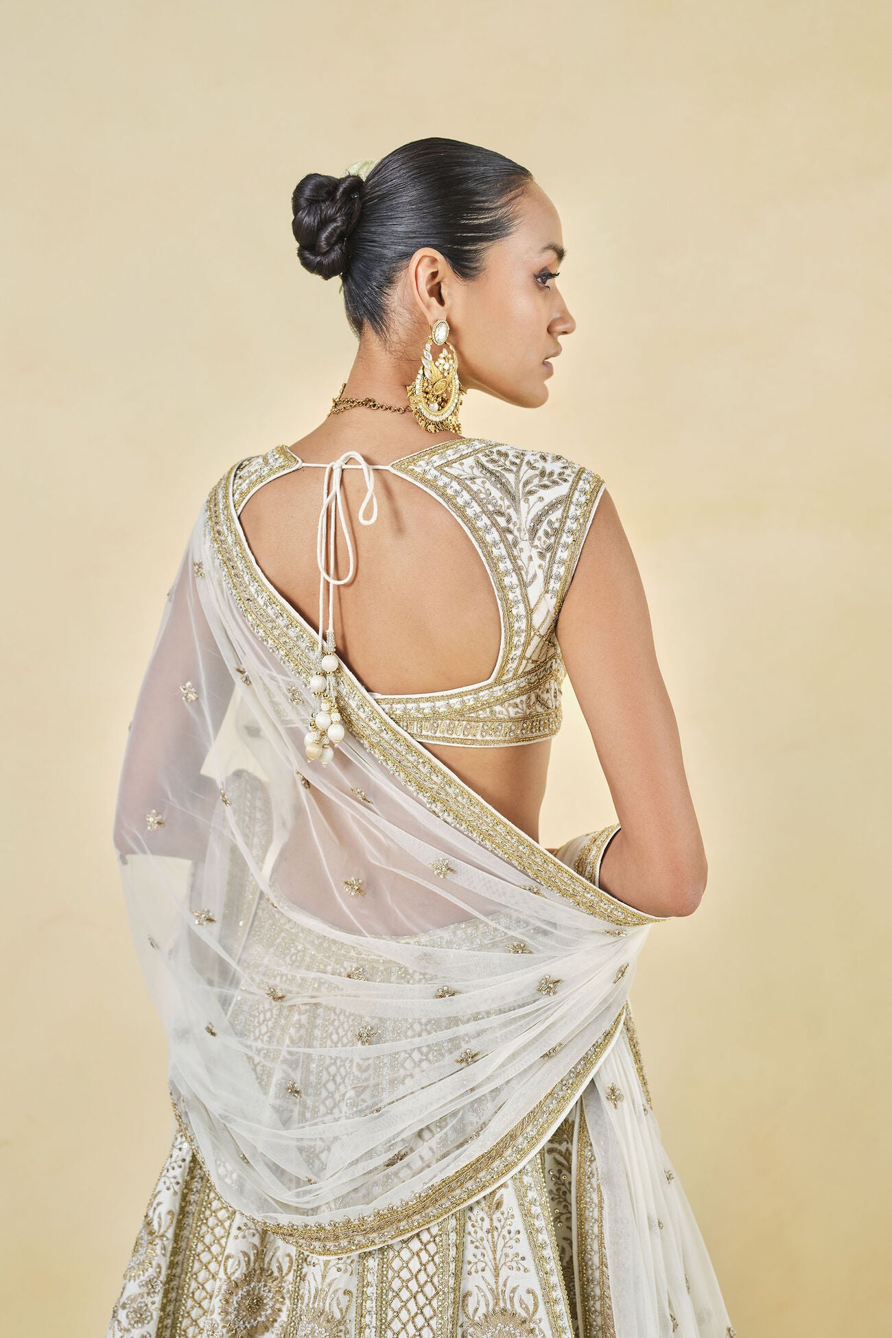 MAHROO ZARDOZI EMBROIDERED SILK LEHENGA SET - WHITE