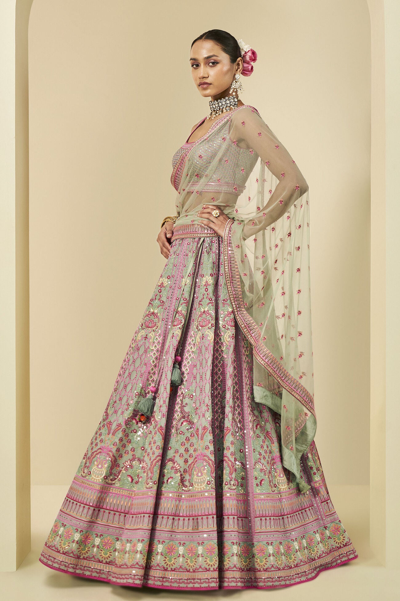 AASHIRYA EMBROIDERED LEHENGA SET - SAGE