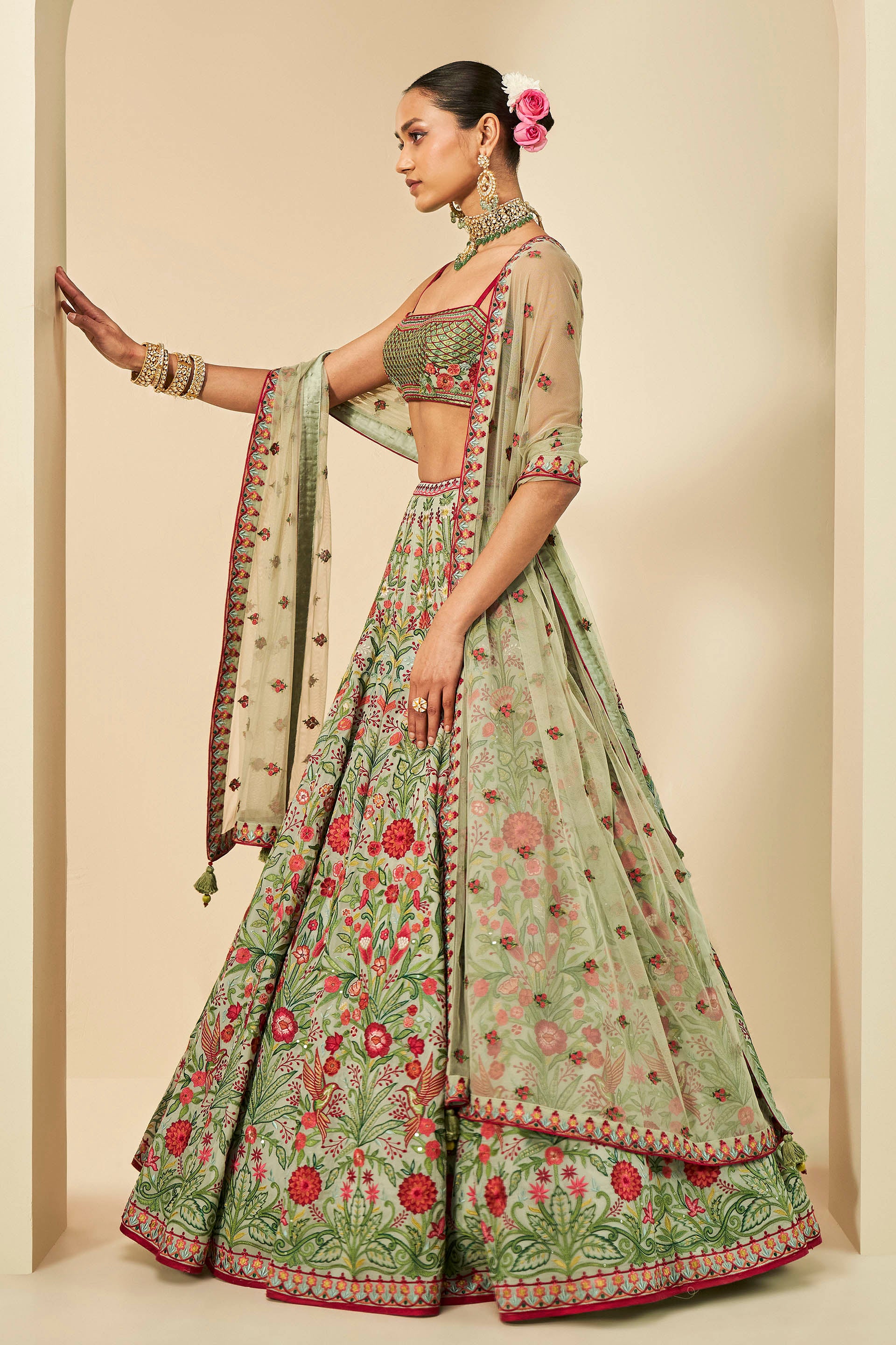 MELUSINE EMBROIDERED LEHENGA SET - SAGE