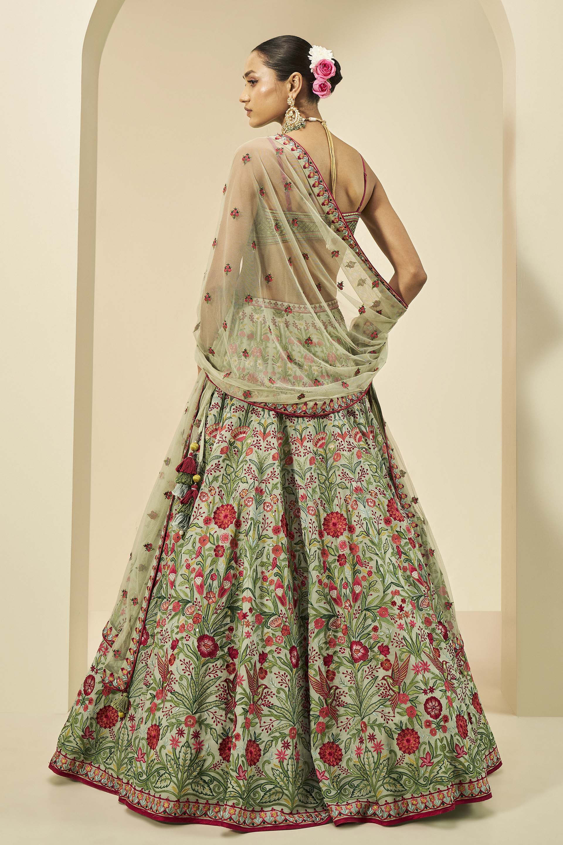 MELUSINE EMBROIDERED LEHENGA SET - SAGE